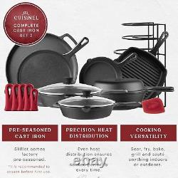 Ensemble de batterie de cuisine en fonte Cuisinel - Kit complet pré-assaisonné