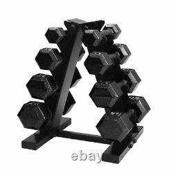 Ensemble de poids d'haltères hexagonaux en fonte de 100 lb avec support, noir