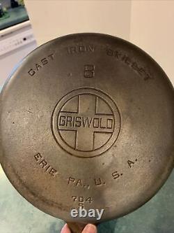 Griswold Vintage en Fonte Chromée #8 704 S Niveau Nettoyé/Assaisonné