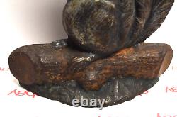 Joli doorstop en fonte antique en forme d'écureuil mangeant une noix 11,25 x 9,75, 9,8 lbs, B&H
