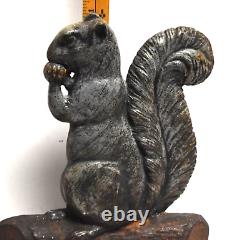 Joli doorstop en fonte antique en forme d'écureuil mangeant une noix 11,25 x 9,75, 9,8 lbs, B&H