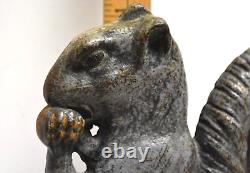 Joli doorstop en fonte antique en forme d'écureuil mangeant une noix 11,25 x 9,75, 9,8 lbs, B&H