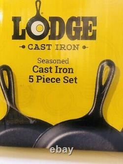 Lodge Cast Iron, Ensemble De 5 Pièces En Fonte Assaisonnée. Fait Au Tennessee Depuis 1896