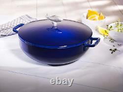 Marmite à bouillabaisse en fonte de 5 litres, bleu foncé, fabriquée en France.
