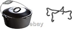 Marmite en fonte néerlandaise L8DO3 (5 litres) et outil de cuisson 4 en 1 pour marmite néerlandaise de camping