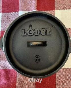 Marmite hollandaise de camp Lodge en fonte de 6 pintes abandonnée avec boîte originale NWT 3 pattes difficile à trouver