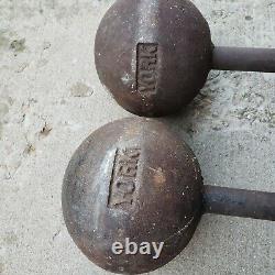 Paire De 50lb Vintage York Dumbbells 100lbs Poids Total Round Barbells