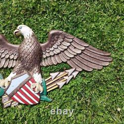 Plaque murale en fonte vintage lourde de 40 livres avec aigle chauve et bouclier 33x15 pouces