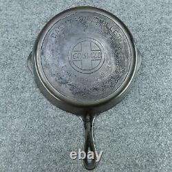 Poêle à frire en fonte VTG GRISWOLD # 7 avec grand logo en bloc incliné et anneau de chauffage