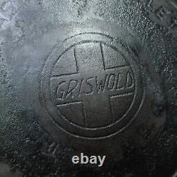Poêle à frire en fonte VTG GRISWOLD # 7 avec grand logo en bloc incliné et anneau de chauffage