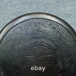 Poêle à frire en fonte VTG GRISWOLD # 7 avec grand logo en bloc incliné et anneau de chauffage