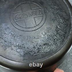 Poêle à frire en fonte VTG GRISWOLD # 7 avec grand logo en bloc incliné et anneau de chauffage
