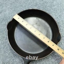 Poêle à frire en fonte VTG GRISWOLD # 7 avec grand logo en bloc incliné et anneau de chauffage