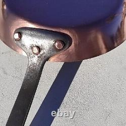 Poêle à frire ronde en cuivre vintage français de 7,7 pouces avec revêtement en étain et poignée en fonte de 1,8 lb
