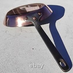 Poêle à frire ronde en cuivre vintage français de 7,7 pouces avec revêtement en étain et poignée en fonte de 1,8 lb