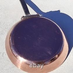 Poêle à frire ronde en cuivre vintage français de 7,7 pouces avec revêtement en étain et poignée en fonte de 1,8 lb