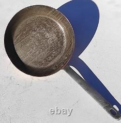 Poêle à frire ronde en cuivre vintage français de 7,7 pouces avec revêtement en étain et poignée en fonte de 1,8 lb