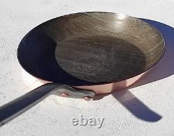 Poêle à frire ronde en cuivre vintage français de 7,7 pouces avec revêtement en étain et poignée en fonte de 1,8 lb