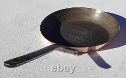 Poêle à frire ronde en cuivre vintage français de 7,7 pouces avec revêtement en étain et poignée en fonte de 1,8 lb