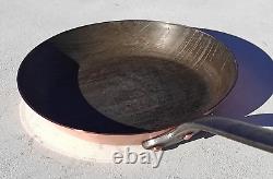 Poêle à frire ronde en cuivre vintage français de 7,7 pouces avec revêtement en étain et poignée en fonte de 1,8 lb