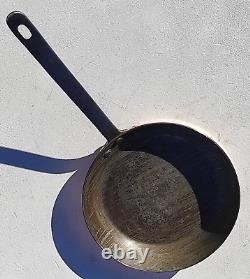 Poêle à frire ronde en cuivre vintage français de 7,7 pouces avec revêtement en étain et poignée en fonte de 1,8 lb