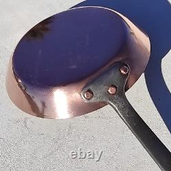 Poêle à frire ronde en cuivre vintage français de 7,7 pouces avec revêtement en étain et poignée en fonte de 1,8 lb