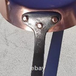 Poêle à frire ronde en cuivre vintage français de 7,7 pouces avec revêtement en étain et poignée en fonte de 1,8 lb