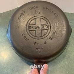 Poêle en fonte Griswold n°6, grand logo en bloc, EPU, 699 B Niveau Nettoyé à la soude caustique