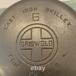 Poêle en fonte Griswold n°6, grand logo en bloc, EPU, 699 B Niveau Nettoyé à la soude caustique