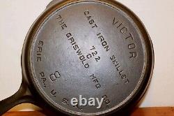 Poêle en fonte Victor 722 C gris de la marque Griswold MFG CO, rare avec anneau de chauffe plat #8