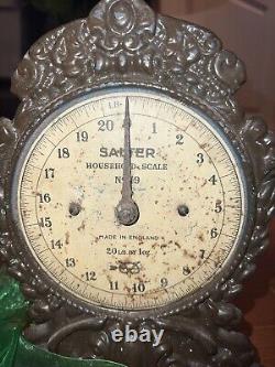 Poids de balance de cuisine victorienne antique Salter en fonte anglaise n ° 49, fonctionne 20 lb