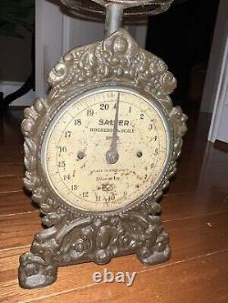 Poids de balance de cuisine victorienne antique Salter en fonte anglaise n ° 49, fonctionne 20 lb