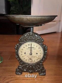 Poids de balance de cuisine victorienne antique Salter en fonte anglaise n ° 49, fonctionne 20 lb