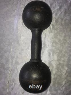 RARE Haltère ANTIQUE en Fonte Ronde GLOBE 25# POIDS à MAIN Barbell