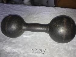 RARE Haltère ANTIQUE en Fonte Ronde GLOBE 25# POIDS à MAIN Barbell