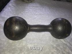 RARE Haltère ANTIQUE en Fonte Ronde GLOBE 25# POIDS à MAIN Barbell