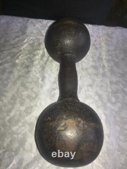 RARE Haltère ANTIQUE en Fonte Ronde GLOBE 25# POIDS à MAIN Barbell