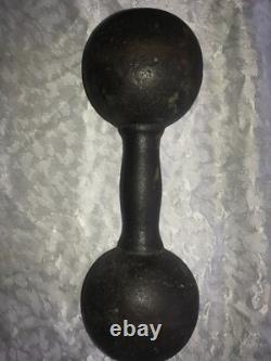 RARE Haltère ANTIQUE en Fonte Ronde GLOBE 25# POIDS à MAIN Barbell