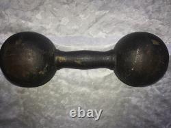 RARE Haltère ANTIQUE en Fonte Ronde GLOBE 25# POIDS à MAIN Barbell
