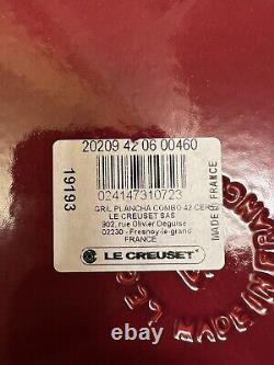 Rare Le Creuset Cast Iron Cerise Rectangular Grill/gridle Marque New Spacesaver