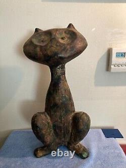 Sculpture de chat en fonte moderne du milieu du siècle en métal, hauteur de 17 pouces, 14 livres.