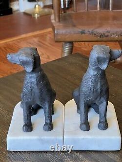 Serre-livres Labrador Chien 6 en fonte sur base en marbre, Ensemble lourd de 8,5 livres, Vintage.