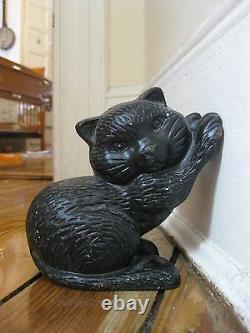 Serre-livres / cale-porte en fonte d'art vintage en forme de chaton très lourd 4,5 livres, chat noir