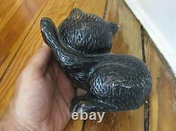 Serre-livres / cale-porte en fonte d'art vintage en forme de chaton très lourd 4,5 livres, chat noir
