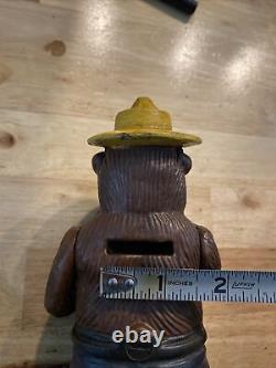 Smokey Bear Cast Iron Piggy Bank Patina Collector 2+lb Logging Lumberjack Gift
