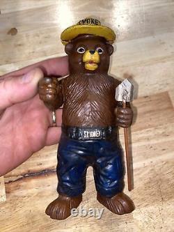 Smokey Bear Cast Iron Piggy Bank Patina Collector 2+lb Logging Lumberjack Gift