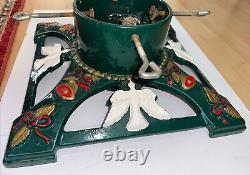 Support pour sapin de Noël en fonte émaillée avec anges et cloches vintage, rubans - 24 livres
