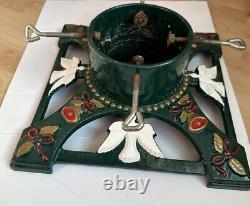 Support pour sapin de Noël en fonte émaillée avec anges et cloches vintage, rubans - 24 livres