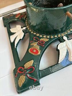 Support pour sapin de Noël en fonte émaillée avec anges et cloches vintage, rubans - 24 livres