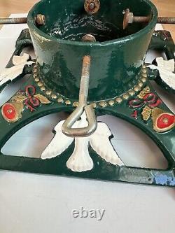 Support pour sapin de Noël en fonte émaillée avec anges et cloches vintage, rubans - 24 livres